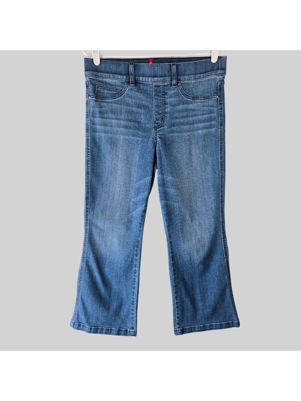 Spanx Relaxed Fit‎ Crop Blue Jeans Lg High Rise Slimming Shaping Stretch Denim